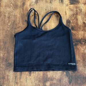 bebe Black Ribbed Double-Strap Cropped Tank